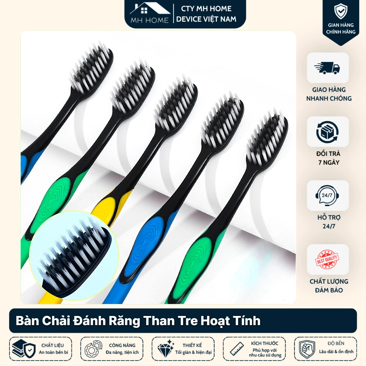 Combo 5/10/20/30 Bàn Chải Đánh Răng Than Tre Hoạt Tính Lông Mềm Làm Sạch Răng Miệng | MH Home